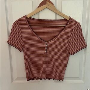 American Eagle Outfitters Red Striped Crop Top